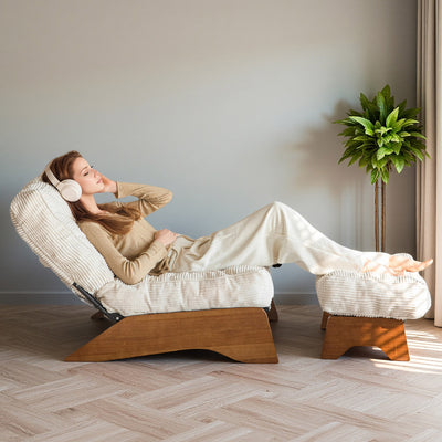 MAXYOYO Adjustable Accent Chair with Ottoman, Tufted Lounge Chair Set, Beige
