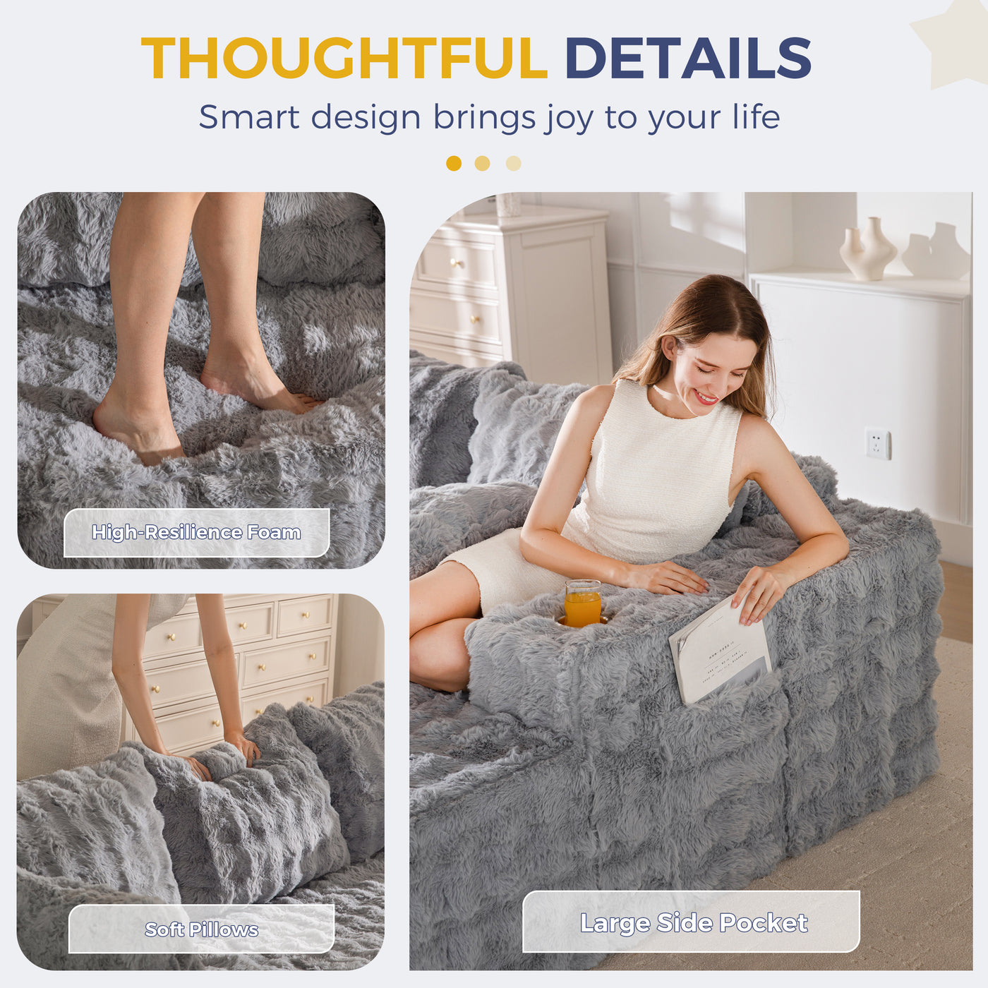 MAXYOYO 104" Modular Sectional Couch with L-Shape Chaise, Modern Boneless Couch for Living Room, Sofa in A Box, Oversized Sofa Sleeper with Deep Seat, No Assembly Required, Grey