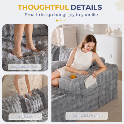 MAXYOYO 104" Modular Sectional Couch with L-Shape Chaise, Modern Boneless Couch for Living Room, Sofa in A Box, Oversized Sofa Sleeper with Deep Seat, No Assembly Required, Grey
