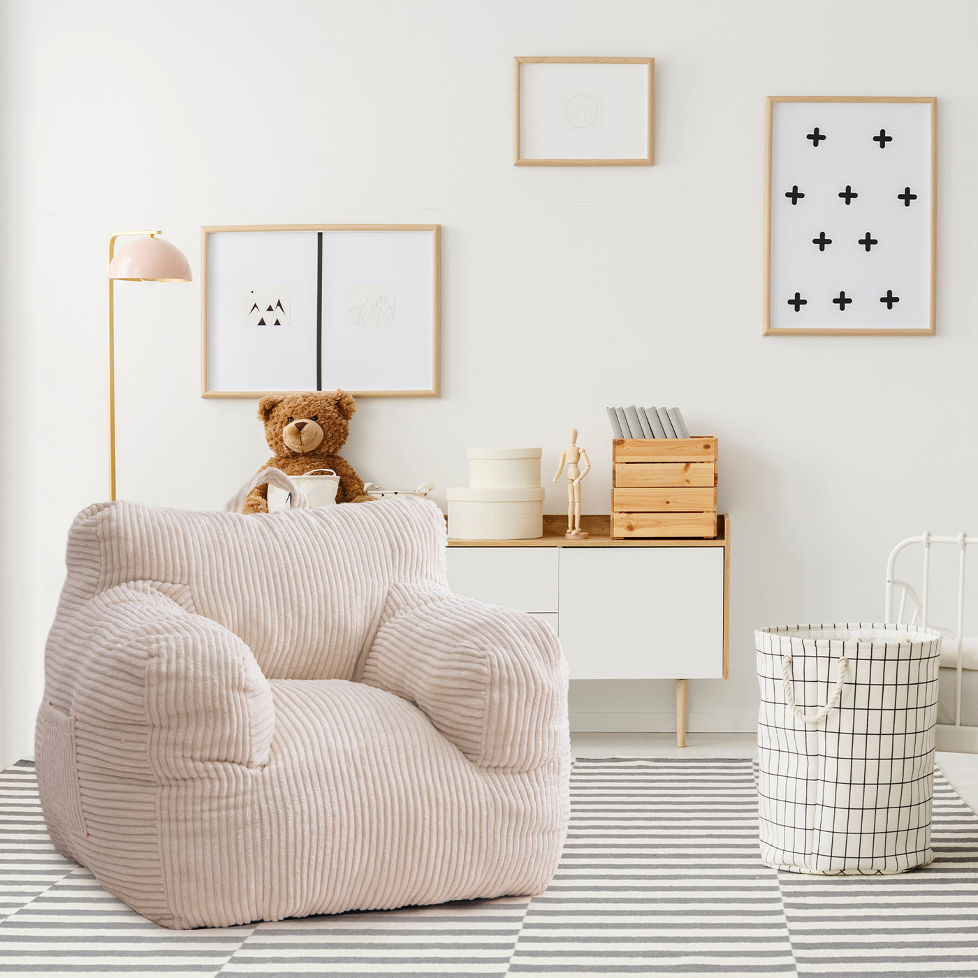 MAXYOYO Kids Bean Bag Chair, Corduroy Bean Bag Couch with Armrests for Children's Room (White)