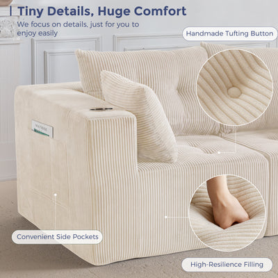 MAXYOYO Modular Sectional Sofa Couch, Loveseat Boneless Cloud Couch for Living Room, Sofa in A Box, Upholstered Cozy Chair with Tufted Craft, No Assembly Required, Beige