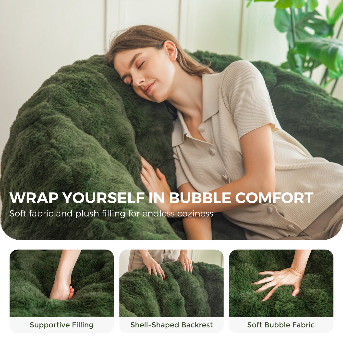 MAXYOYO Giant Bean Bag Chair for Adults, Stuffed Shell-Shaped Large Bean Bag Couch, Cozy Living Room Chair with Filler, Floor Sofa Lazy Sofa for Bedroom Living Room