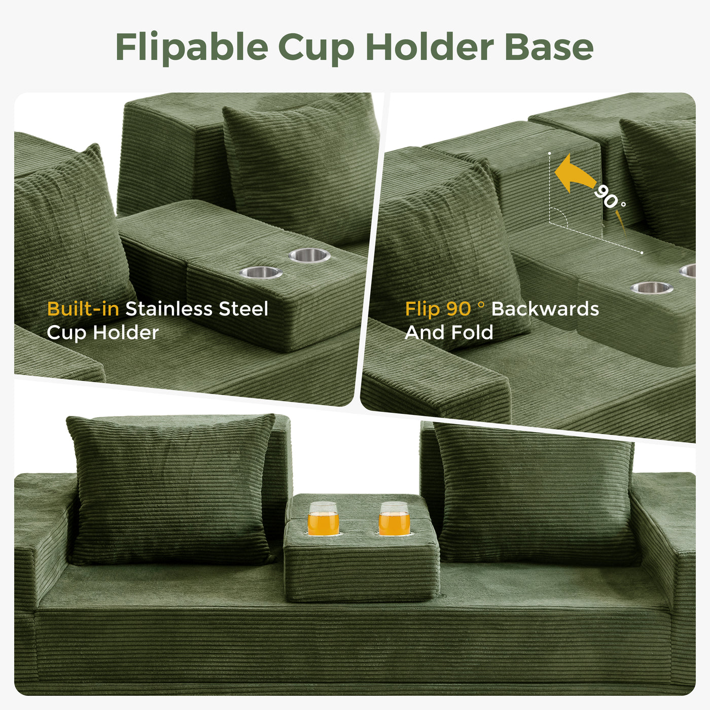 MAXYOYO Sofa Bed, 4 in 1 Foldable Floor Sofa Couch in A Box with 2 Cup Holders, Convertible 3 Seater Boneless Couch Folding Recliner Sleeper Chair for Living Room, No Assembly Required