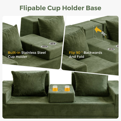 MAXYOYO Sofa Bed, 4 in 1 Foldable Floor Sofa Couch in A Box with 2 Cup Holders, Convertible 3 Seater Boneless Couch Folding Recliner Sleeper Chair for Living Room, No Assembly Required