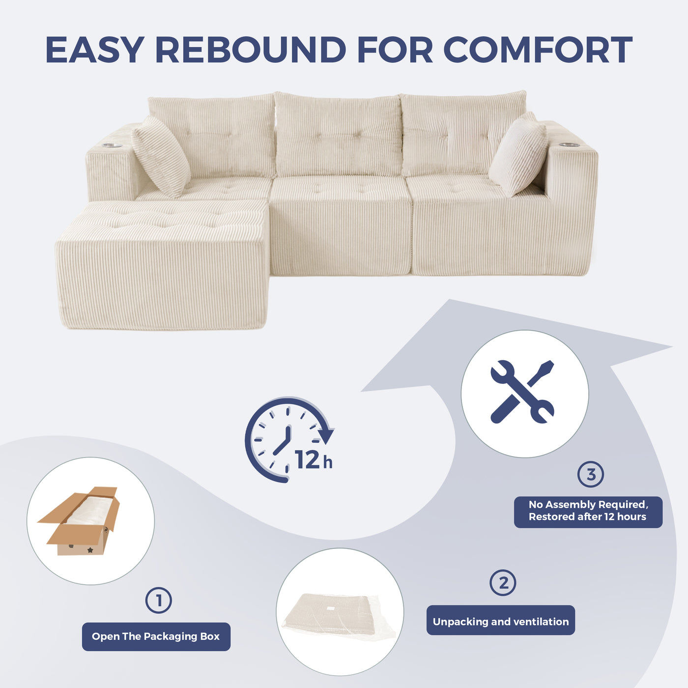MAXYOYO Modular Sectional Sofa Couch, L Shaped Modern Cloud Couch with 1 Ottoman, Sofa in A Box, Tufted 4-Seat Boneless Sleeper Chair for Living Room, No Assembly Required, Beige