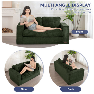 MAXYOYO Bean Bag Chair for Adults, Upholstered Floor Sofa with Armrests, Loveseat Boneless Couch with Tufted Cushion & Backrest, Sofa in A Box, Large Bean Bag Couch for Bedroom Living Room, Green