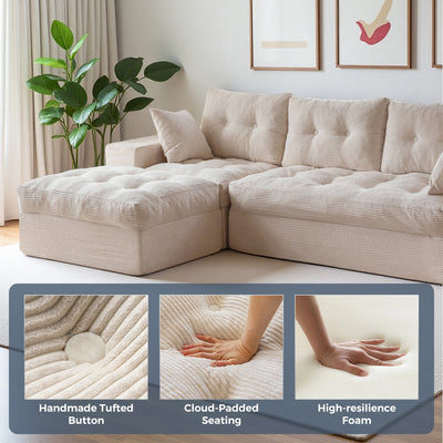 MAXYOYO L-Shaped Sectional Puffinest Modular Sofa – Convertible Ottoman, No-Assembly, 4-in-1 Flexible Layout