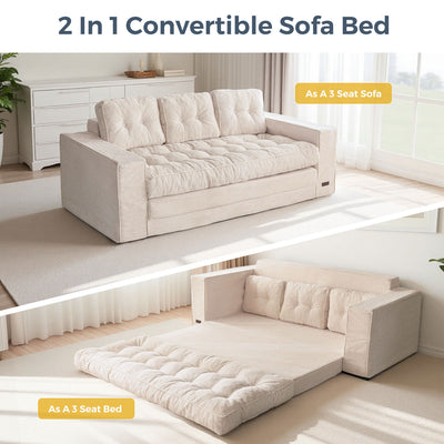 MAXYOYO 3-Seater Convertible Sofa Bed – Corded 2-in-1 Pull-Out Floor Couch with Pillows for Living Room, No Assembly