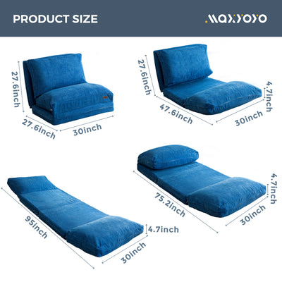 MAXYOYO Bean Bag Folding Sofa Bed with Corduroy Washable Cover, Extra Thick and Long Floor Sofa for Adults, Blue