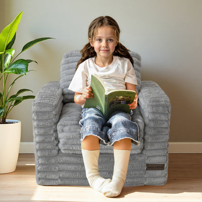 MAXYOYO Kids Bean Bag Chair - Upholstered Floor Sofa with Pillows and Armrests, Grey