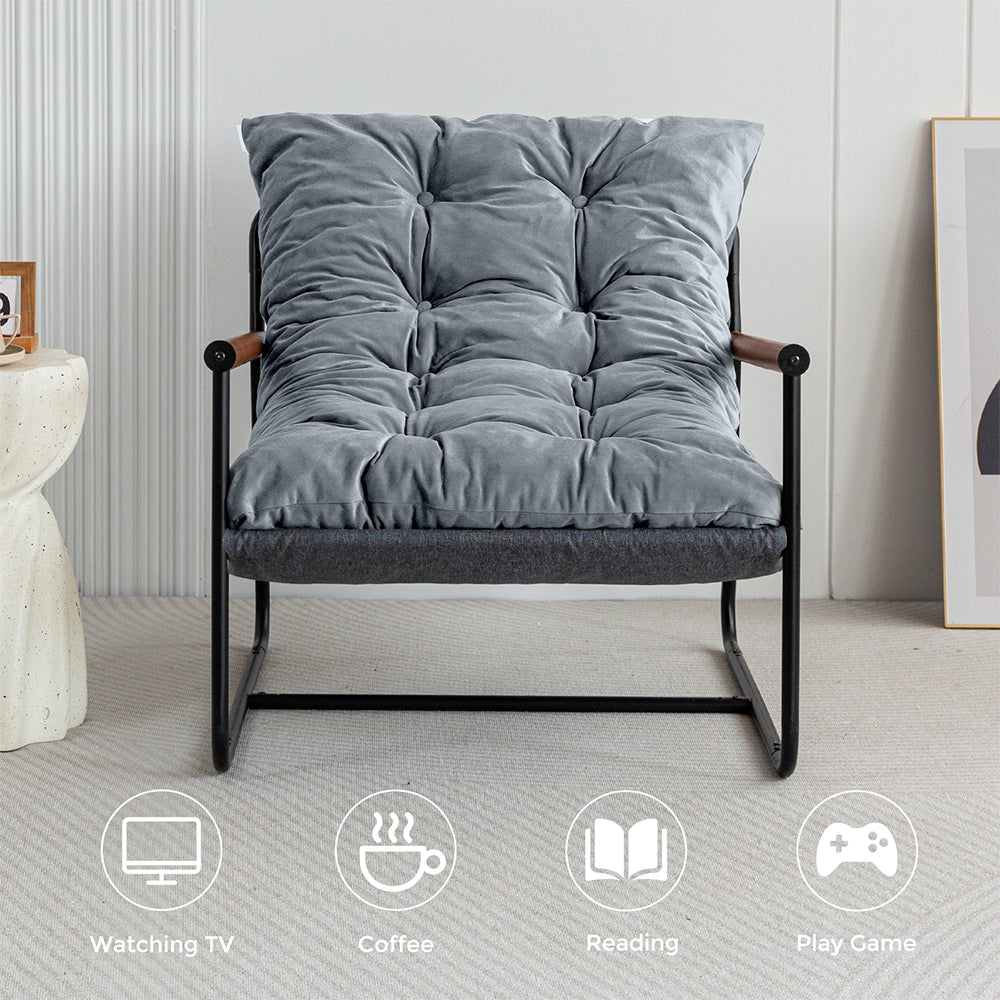 MAXYOYO Accent Chair, Velvet Tufted Armchair with Metal Frame for Living Room (Dark Grey)