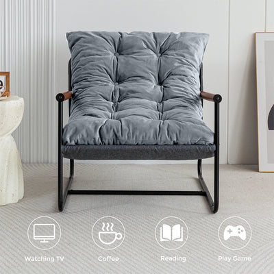 MAXYOYO Accent Chair, Velvet Tufted Armchair with Metal Frame for Living Room (Dark Grey)