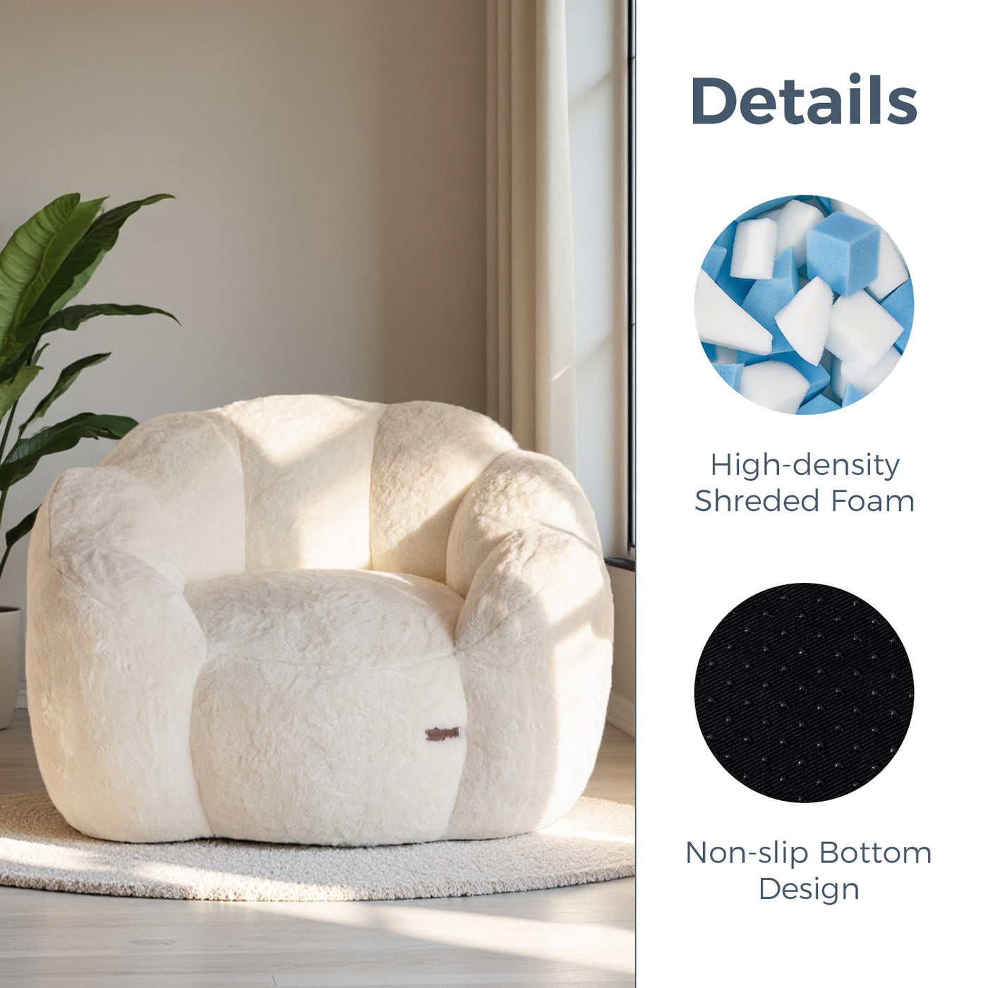 MAXYOYO Bean Bag Chair, Floral Shape Ultra Soft Faux Fur Petal Back Sofa for Adults, Single Size (Beige)