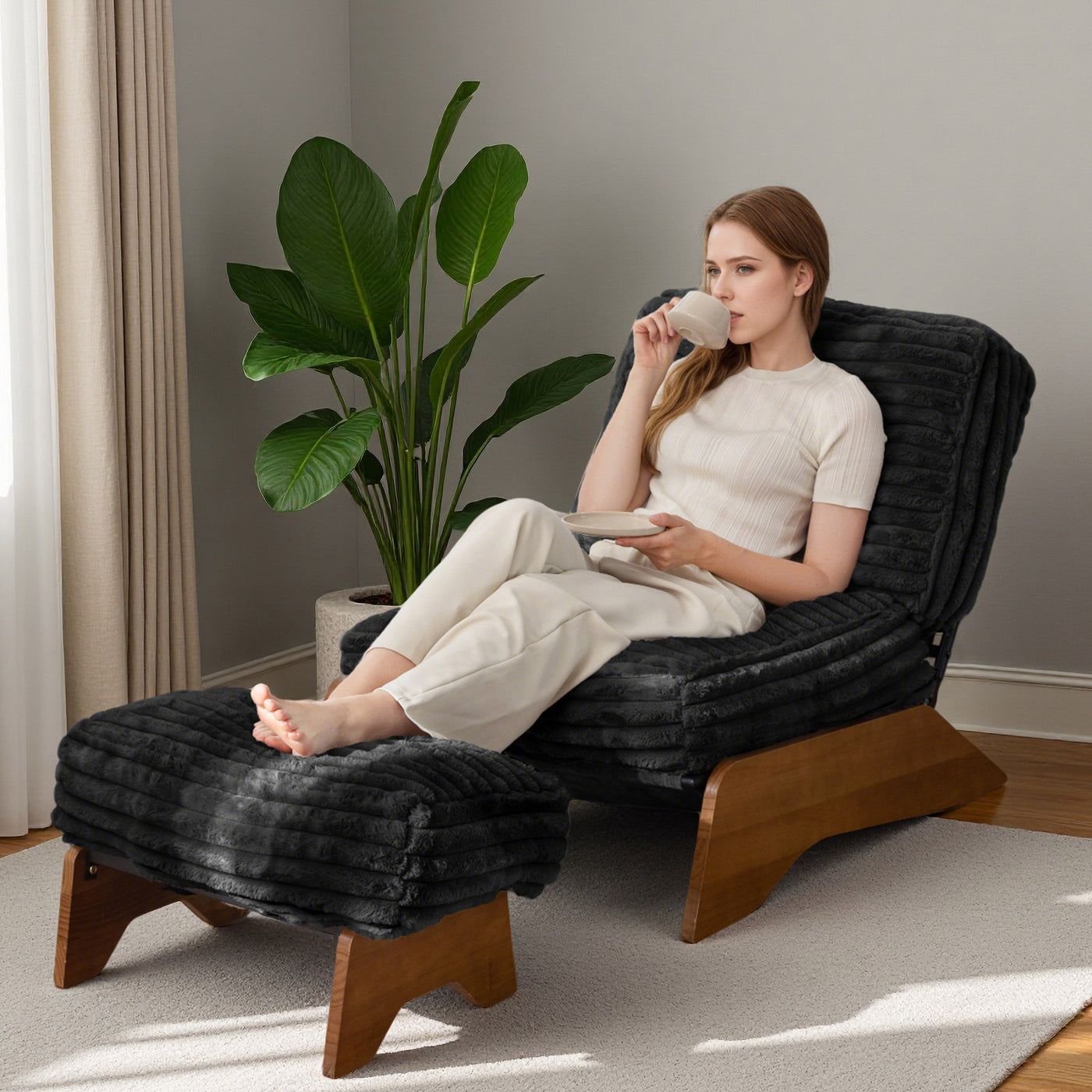 MAXYOYO Adjustable Accent Chair with Ottoman – Soft Padded Lounge Chair Set for Cozy Spaces, Black