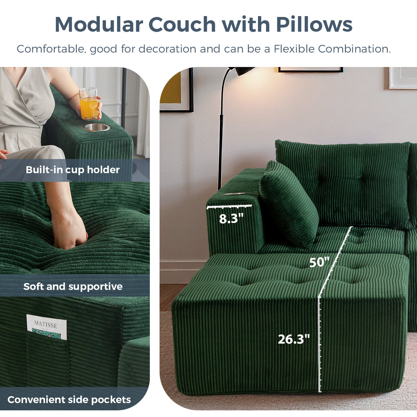 L Shaped Modular Sofa #color_green