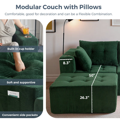 L Shaped Modular Sofa #color_green