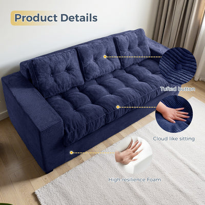 MAXYOYO 3 Seater Couch for Living Room - Boneless Couch, Sofa in A Box, No Assembly Required, Navy