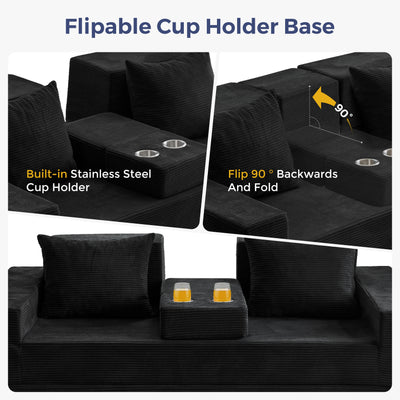 MAXYOYO Sofa Bed, 4 in 1 Foldable Floor Sofa Couch in A Box with 2 Cup Holders, Convertible 3 Seater Boneless Couch Folding Recliner Sleeper Chair for Living Room, No Assembly Required