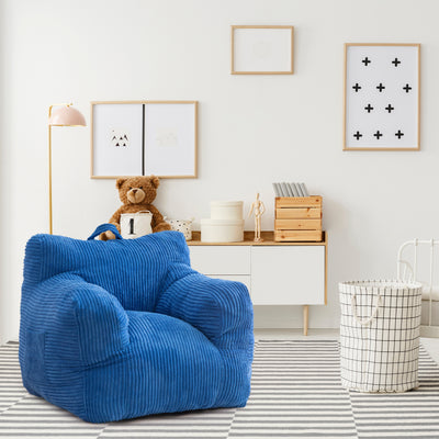 MAXYOYO Kids Bean Bag Chair, Corduroy Bean Bag Couch with Armrests for Children's Room (Blue)
