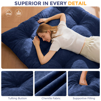 MAXYOYO Floor Futon Mattress, 6 Inch Tufted Folding Mattress with Chenille Fabric, Floor Sofa Bed Guest Couch Bed for Adults, Navy