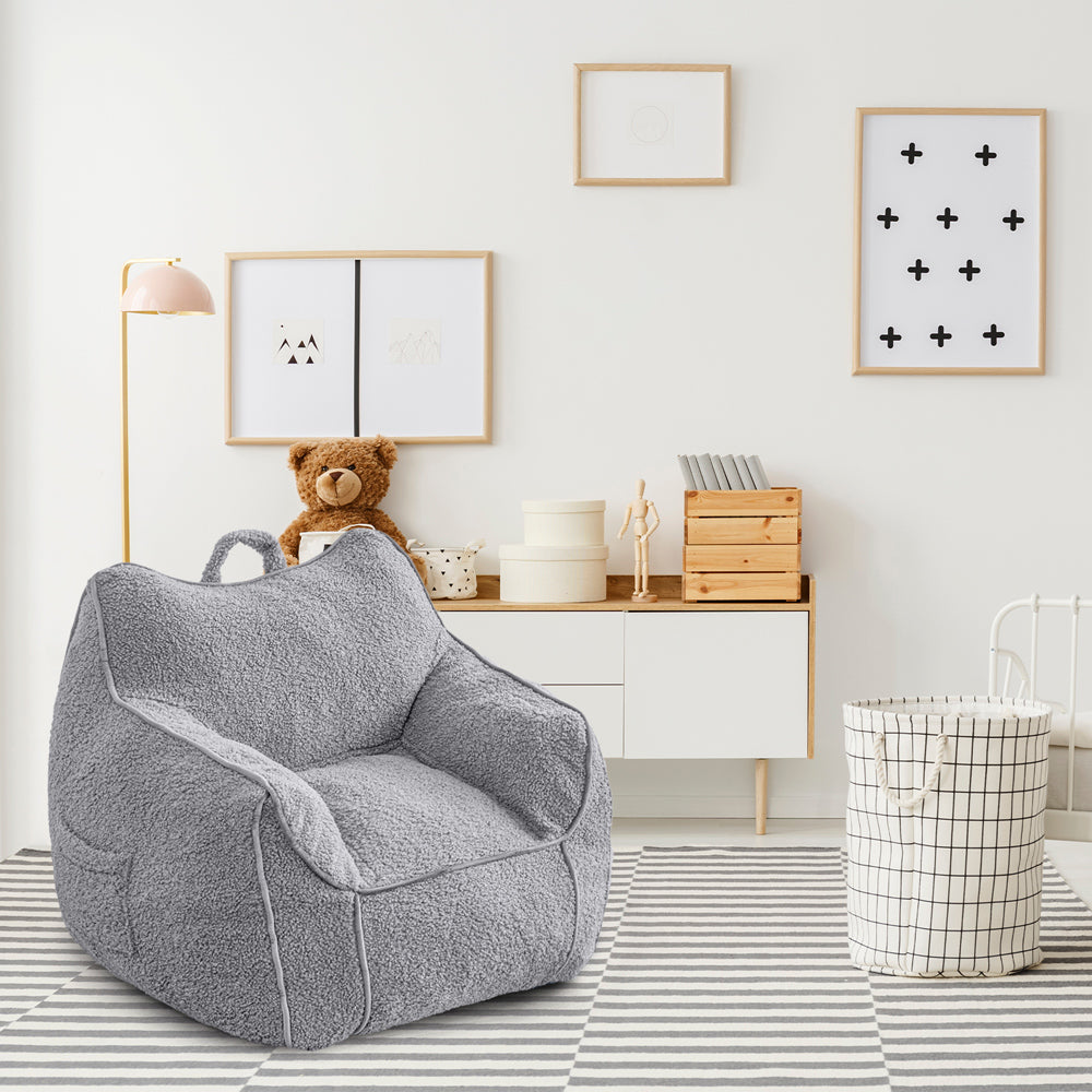 MAXYOYO Kids Bean Bag Chair, Sherpa Bean Bag Couch with Decorative Edges for children's room (Grey)