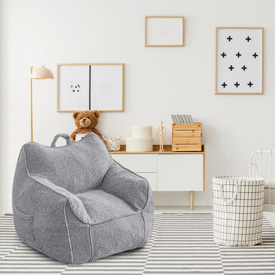MAXYOYO Kids Bean Bag Chair, Sherpa Bean Bag Couch with Decorative Edges for children's room (Grey)