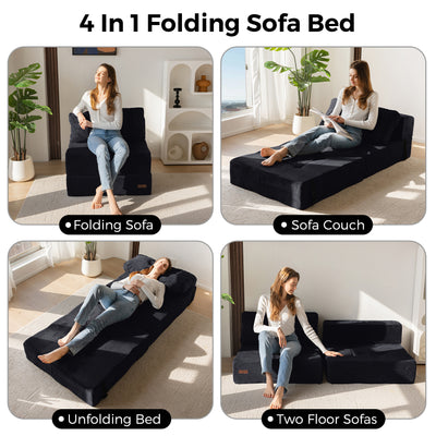 MAXYOYO Folding Sofa Bed, Convertible Sofa Bed with High-Density Support Foam for Living Room Bedroom, Black