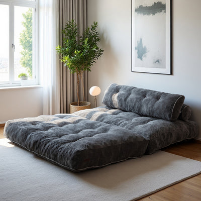 MAXYOYO Corduroy Folding Sofa Bed, Convertible Sleeper Chair with Pillow Foldable Mattress with Back Support(Double), Dark Grey