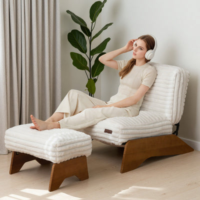 MAXYOYO Adjustable Accent Chair with Ottoman – Upholstered Lounge Set for Living Room or Bedroom, Beige
