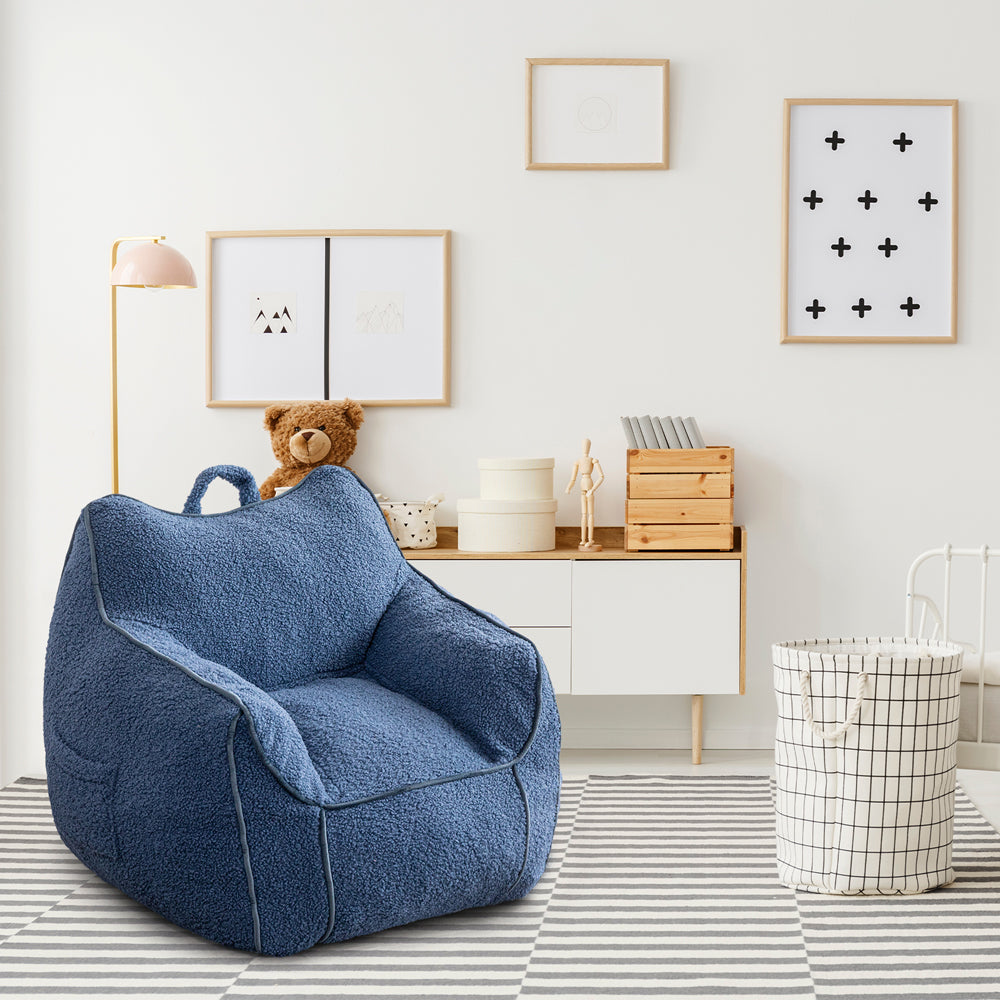MAXYOYO Kids Bean Bag Chair, Sherpa Bean Bag Couch with Decorative Edges for children's room (Blue)