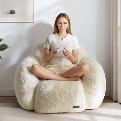 MAXYOYO Pebble-Shaped Bean Bag Chair – Faux Fur Floor Sofa with Backrest & Armrests