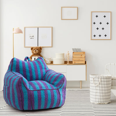 MAXYOYO Kids Bean Bag Chair, Sherpa Bean Bag Couch with Decorative Edges for children's room (Stripe Blue)
