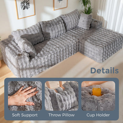 MAXYOYO Bubble 104" Modular Sectional Couch with L-Shape Chaise, Modern Boneless Couch for Living Room, Sofa in A Box