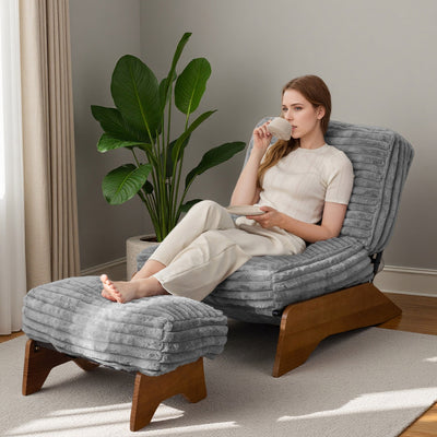 MAXYOYO Adjustable Accent Chair with Ottoman – Soft Padded Lounge Chair Set for Cozy Spaces, Grey