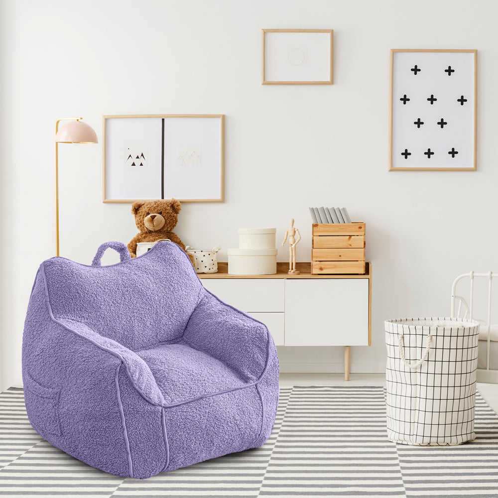 MAXYOYO Kids Bean Bag Chair, Sherpa Bean Bag Couch with Decorative Edges for children's room (Purple)