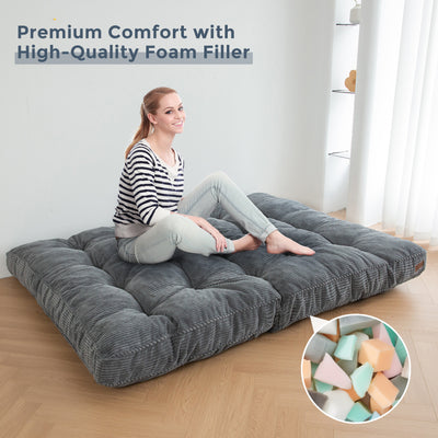 MAXYOYO 6" Tufted Futon Sofa Couch Bed, Thick Corduroy Fabric Floor Futon Mattress for Adults (Mattress Only), Dark Grey