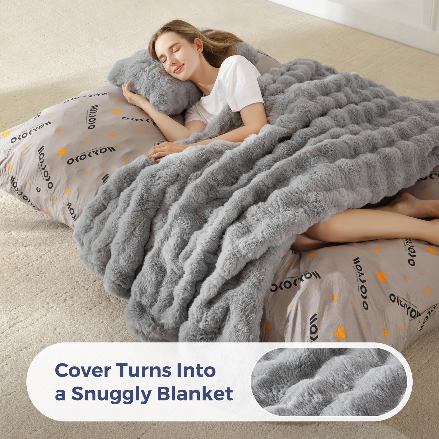 MAXYOYO Giant Bean Bag Chair with Pillow, 3 in 1 Convertible Bean Bag Chair for Adults with Removable Cover, Floor Cushion Stuffed Floor Lounger for Living Room Bedroom, Bubble