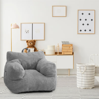 MAXYOYO Kids Bean Bag Chair, Corduroy Bean Bag Couch with Armrests for Children's Room (Grey)