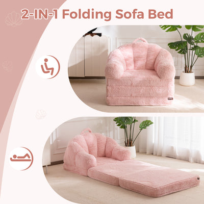 MAXYOYO Folding Sofa Bed, 2 in 1 Convertible Sofa to Lounger Comfy Single Bean Bag Chair for Adults, Floor Sleeper Couch with Handle, Faux Fur Couch Bed for Living Room Bedroom, Pink