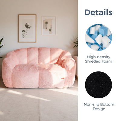 MAXYOYO Bean Bag Chair, Ultra Soft Faux Fur Loveseat Floral Petal Back Sofa for Adults, Double Size (Pink)