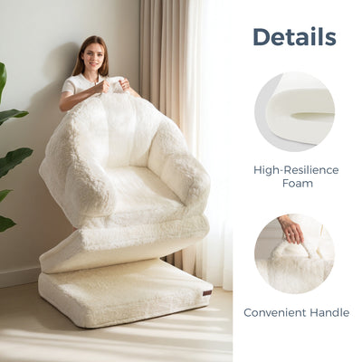 MAXYOYO Convertible Floor Sofa – Foldable Bean Bag Chair with Handle, Beige