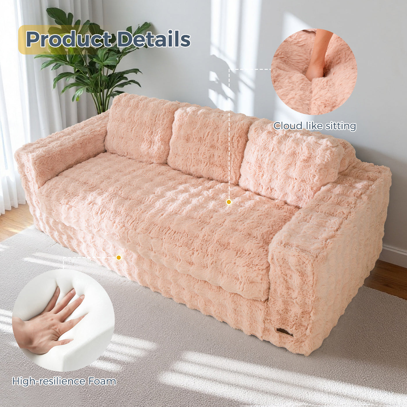 MAXYOYO 3-Seater Bubbled Bean Bag Chair – Tufted Boneless Couch for Living Room, No Assembly