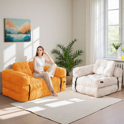 MAXYOYO Folding Sofa Bed – 2-Seat Foldable Couch  with Armrest , Orange