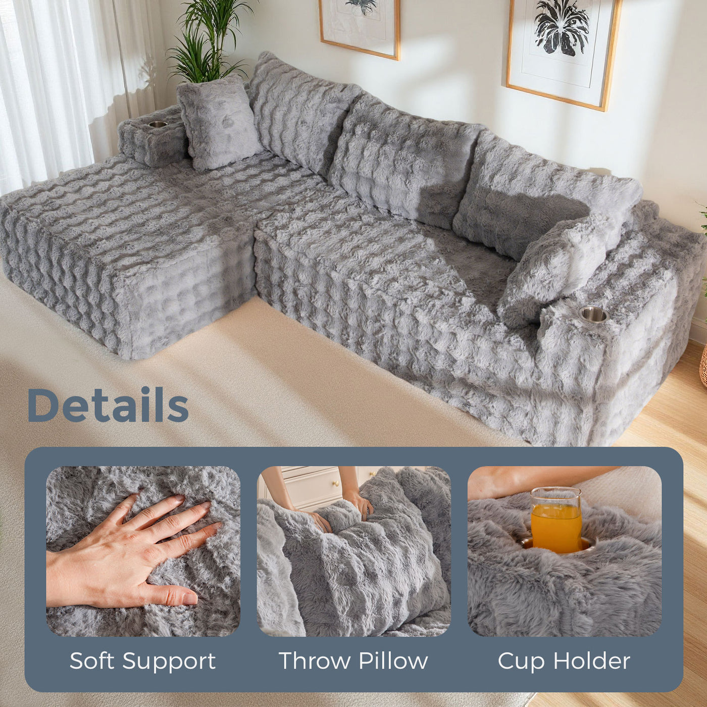 MAXYOYO Bubble 104" Modular Sectional Couch with L-Shape Chaise, Modern Boneless Couch for Living Room, Sofa in A Box