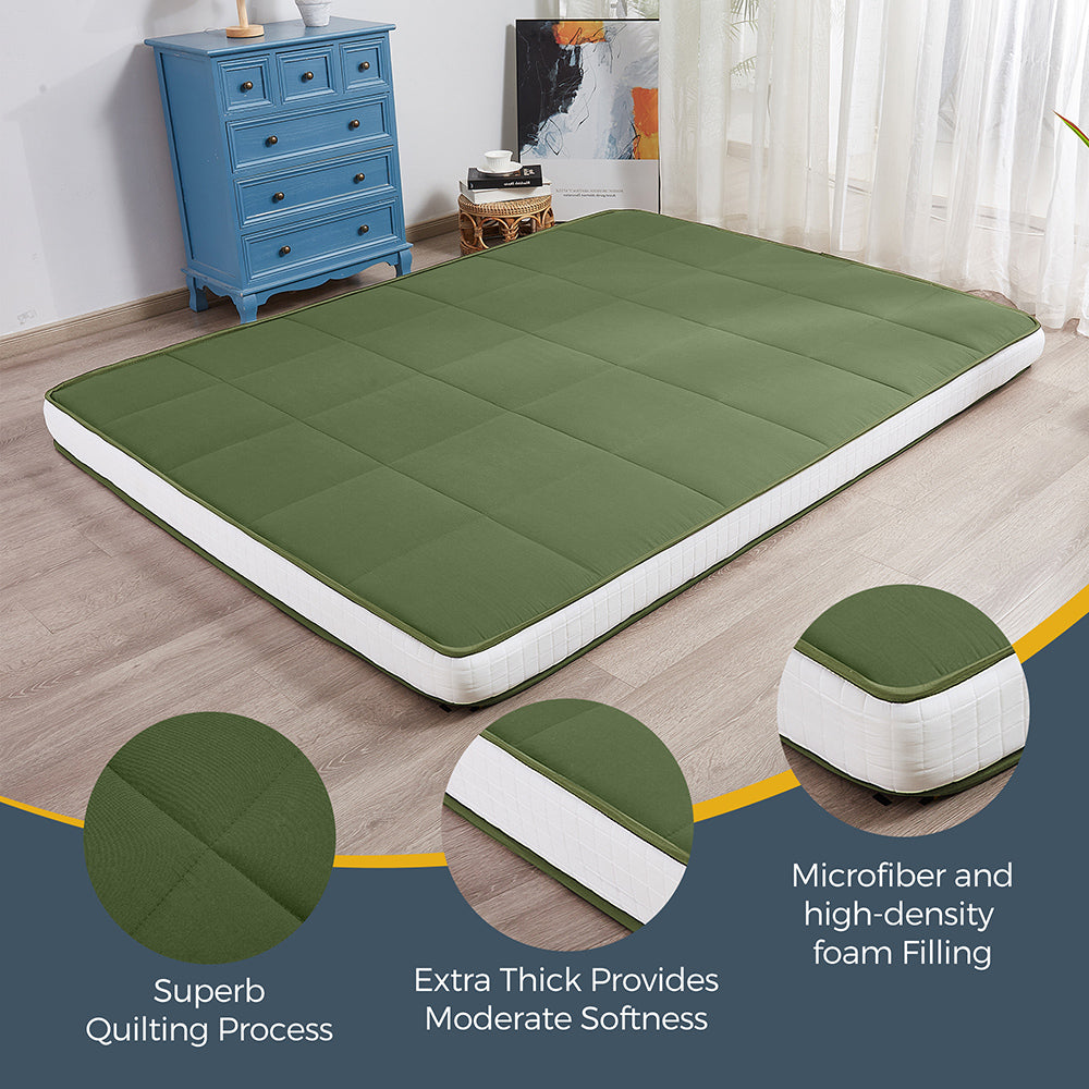 MAXYOYO 6" Extra Thick Square Floor Futon Mattress, Topper Mattress Pad, Green