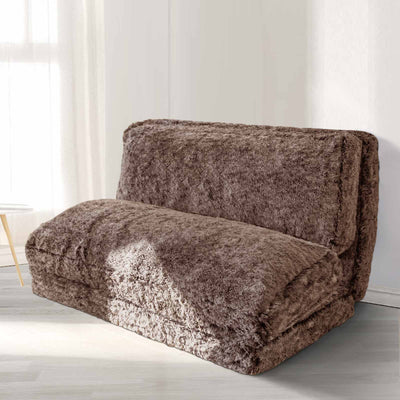 MAXYOYO Bean Bag Folding Floor Sofa Bed, Faux Fur Foam Filling Wall Couch Sleeper Chairs, Coffee