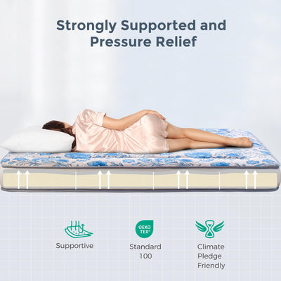 MAXYOYO 4" Extra Thick Japanese Futon Bed, Little Fresh Blue Flower Pattern Floor Mattress for Home