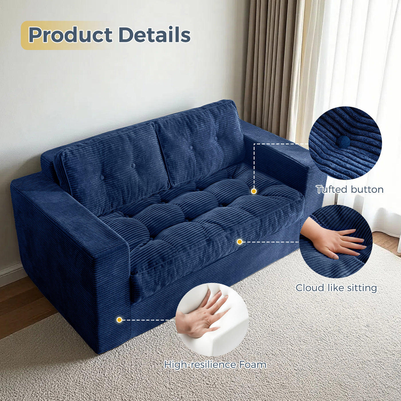 MAXYOYO Bean Bag Chair for Adults, Upholstered Floor Sofa with Armrests, Loveseat Boneless Couch with Tufted Cushion, Sofa in A Box, Large Bean Bag Couch for Bedroom Living Room,