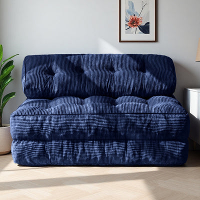 MAXYOYO Corduroy Folding Sofa Bed, Convertible Sleeper Chair with Pillow Foldable Mattress with Back Support(Double), Navy