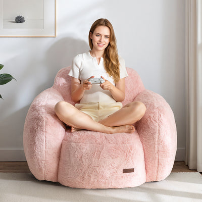 MAXYOYO Pebble-Shaped Bean Bag Chair – Faux Fur Floor Sofa with Backrest & Armrests
